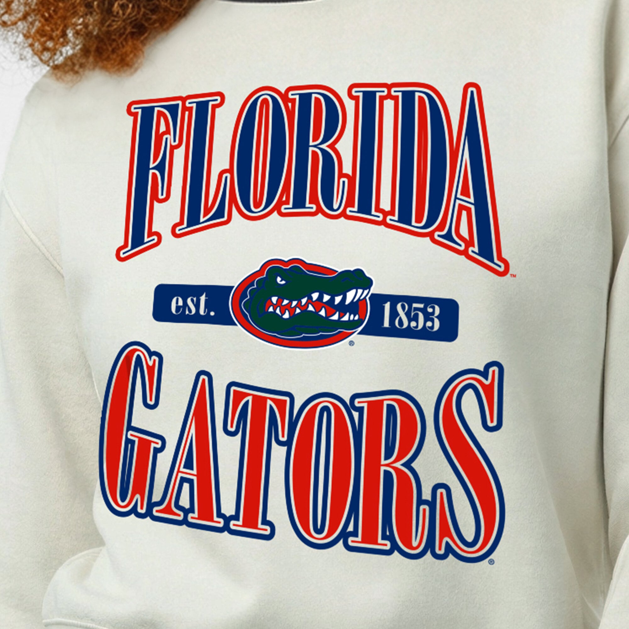 Women's Champion  White Florida Gators Yarn Dye Rib Reverse Weave Crew Sweatshirt